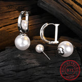 925 Silver D Letter Hoop Earring Brincos with Pearl for Women