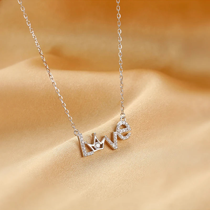 925 Silver Letter Necklace Love Letter Crown Necklace