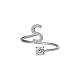 925 Silver Letter Ring Crystal Inlaid Stackable Alphabet Ring