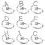 925 Silver Letter Ring Crystal Inlaid Stackable Alphabet Ring