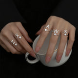 925 Silver Letter Ring Crystal Inlaid Stackable Alphabet Ring