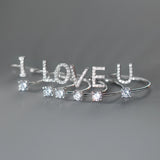925 Silver Letter Ring Crystal Inlaid Stackable Alphabet Ring