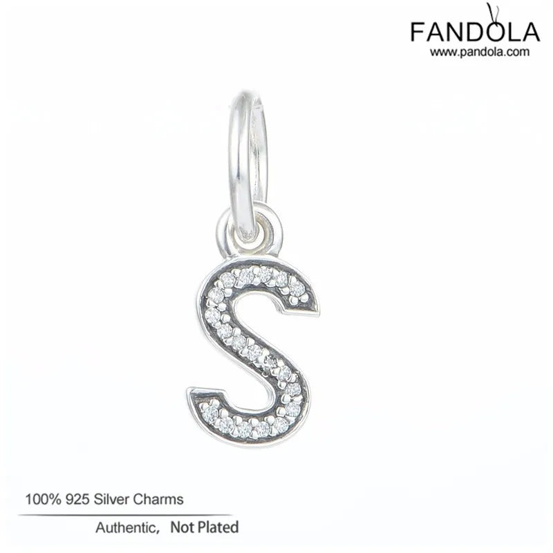 925 Sterling Silver Letter S Pendant Charms for Necklace Bead Jewelry