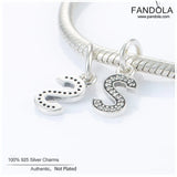 925 Sterling Silver Letter S Pendant Charms for Necklace Bead Jewelry