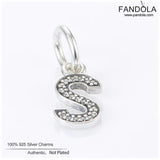 925 Sterling Silver Letter S Pendant Charms for Necklace Bead Jewelry