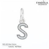 925 Sterling Silver Letter S Pendant Charms for Necklace Bead Jewelry
