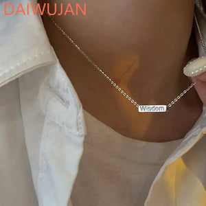 925 Silver Lettering Pendant Necklace Lucky Retro Clavicle Chain