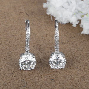 925 Silver CZ Lever Back Earrings for Women Girls
