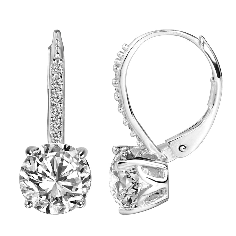 925 Silver CZ Lever Back Earrings for Women Girls