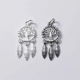 925 Silver Life Tree & Feather Dream Catcher Necklace Charm DIY Jewelry