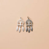 925 Silver Life Tree & Feather Dream Catcher Necklace Charm DIY Jewelry