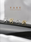 925 Silver Life Tree Stud Earrings Sparkling 14k Plated Studs Party Jewelry