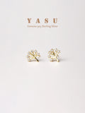 925 Silver Life Tree Stud Earrings Sparkling 14k Plated Studs Party Jewelry
