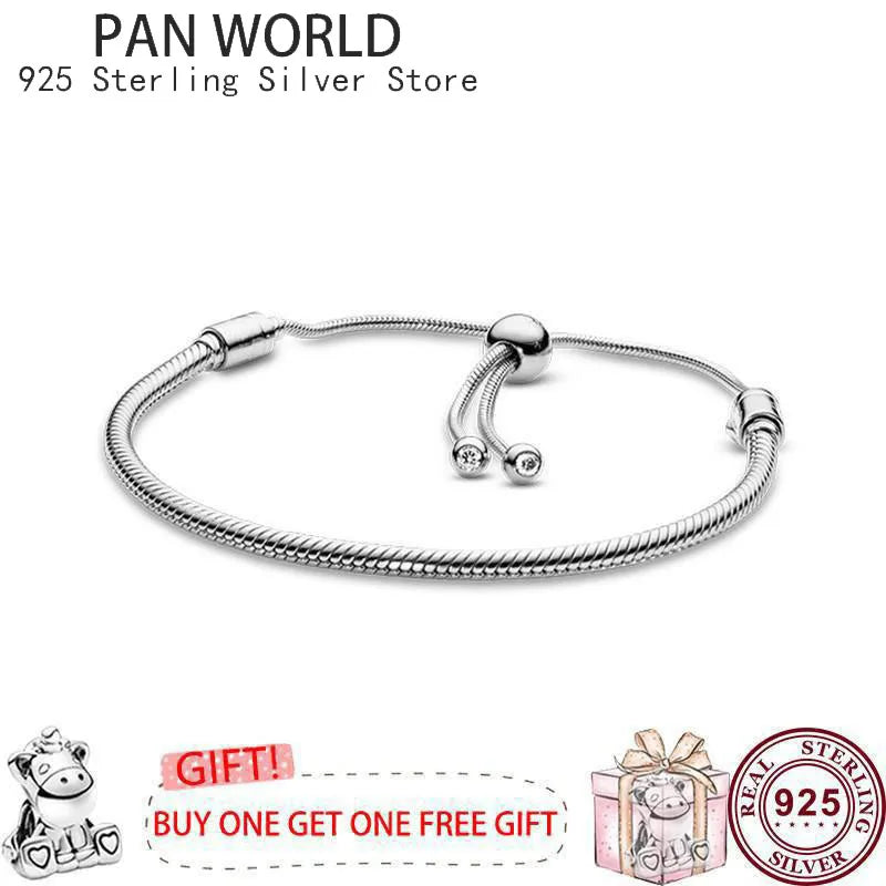925 Silver Adjustable Snake Bone Women's Pan Bracelet