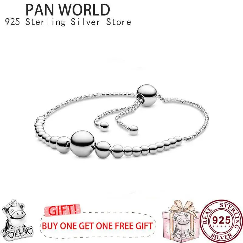 925 Sterling Silver Beaded Women's Pan Bracelet for Charm Jewelry