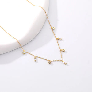 925 Silver Geometric Zircon Tassel Necklace Women Light Chokers Jewelry Gift