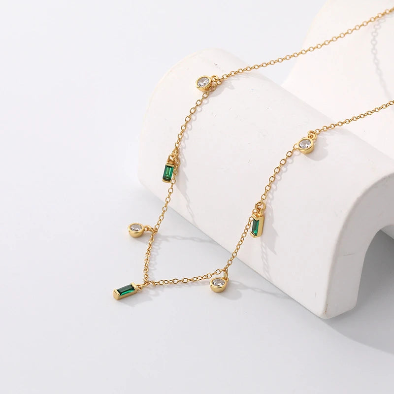 925 Silver Geometric Zircon Tassel Necklace Women Light Chokers Jewelry Gift