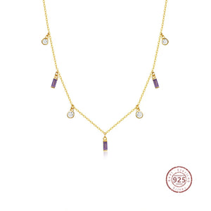 925 Silver Geometric Zircon Tassel Necklace Women Light Chokers Jewelry Gift