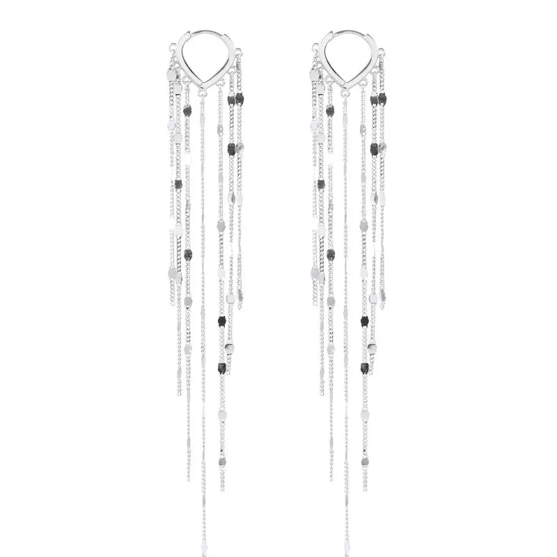 925 Silver Tassel Hoop Earrings Heart Jewelry Wedding Gift