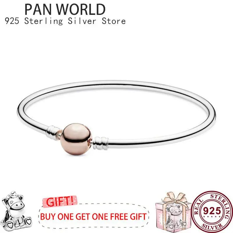 925 Silver Round Button Head Bracelet - Original pan Charm Jewelry