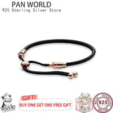 925 Silver Pink Leather Bracelet for Charm Jewelry