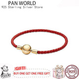 925 Silver Pink Leather Bracelet for Charm Jewelry