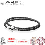 925 Silver Pink Leather Bracelet for Charm Jewelry