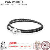925 Silver Pink Leather Bracelet for Charm Jewelry