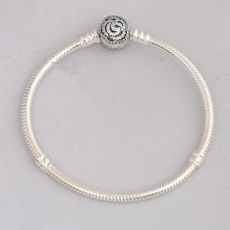 925 Silver Beauty Belle's Enchanted Rose Clasp Bracelet Bangle
