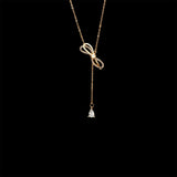 925 Silver Line Clavicle Necklace Tassel Bow Chain Zirconia Necklace