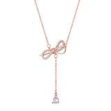 925 Silver Line Clavicle Necklace Tassel Bow Chain Zirconia Necklace