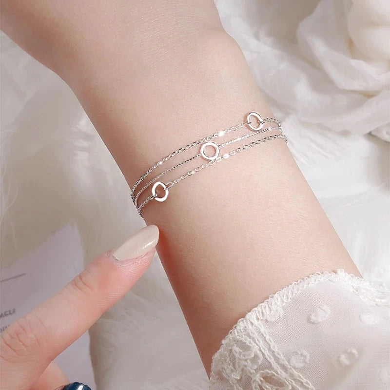 925 Silver Circle Charm Bracelet for Women Wedding Jewelry