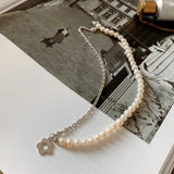 925 Silver Chain Flower Charm Pendant Freshwater Pearl Necklace
