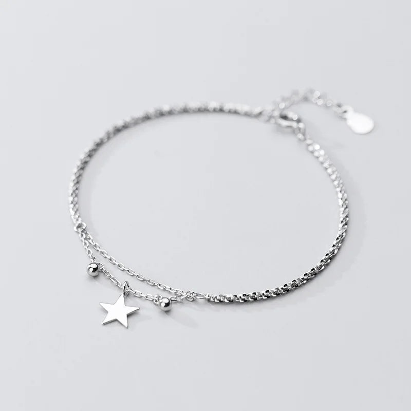 925 Silver Chain Tassel Star Charm Bracelet Women Jewelry