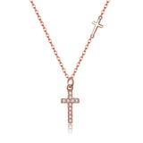 925 Silver Link Chain Zircon Cross Pendant Choker Necklace