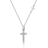 925 Silver Link Chain Zircon Cross Pendant Choker Necklace