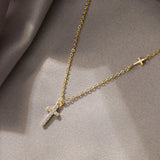 925 Silver Link Chain Zircon Cross Pendant Choker Necklace