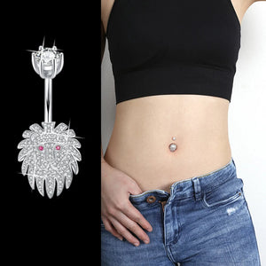 925 Silver Lion Head Navel Piercing Belly Rings Body Jewelry