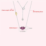 925 Silver Lips Pendant Necklace Birthday Gift Jewelry Chain 45Cm