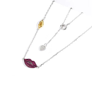 925 Silver Lips Pendant Necklace Birthday Gift Jewelry Chain 45Cm