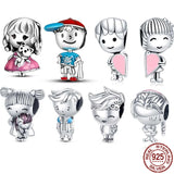925 Sterling Silver Boy & Girl Charm for Bracelet DIY Jewelry