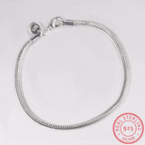 925 Silver Snake Chain Bracelet Lobster Clasp European Charm Jewelry