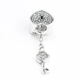 925 Silver Lock Charms Key To My Heart Crystal Pendant Beads