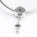 925 Silver Lock Charms Key To My Heart Crystal Pendant Beads