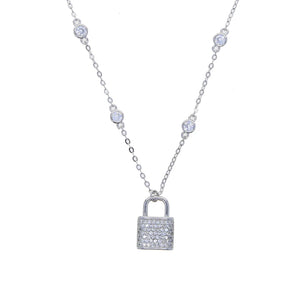 925 Silver CZ Lock Pendant Necklace Choker Rock Punk Women Jewelry