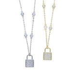 925 Silver CZ Lock Pendant Necklace Choker Rock Punk Women Jewelry