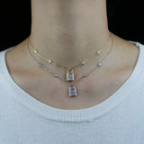 925 Silver CZ Lock Pendant Necklace Choker Rock Punk Women Jewelry