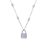 925 Silver CZ Lock Pendant Necklace Choker Rock Punk Women Jewelry