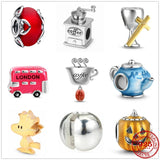 925 Silver London Bus Hand Grinder Coffee Tea Cross Cup Bead Charm Bracelet