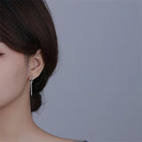925 Silver Long Tassel Hoop Earrings For Women Piercing Circle Earrings